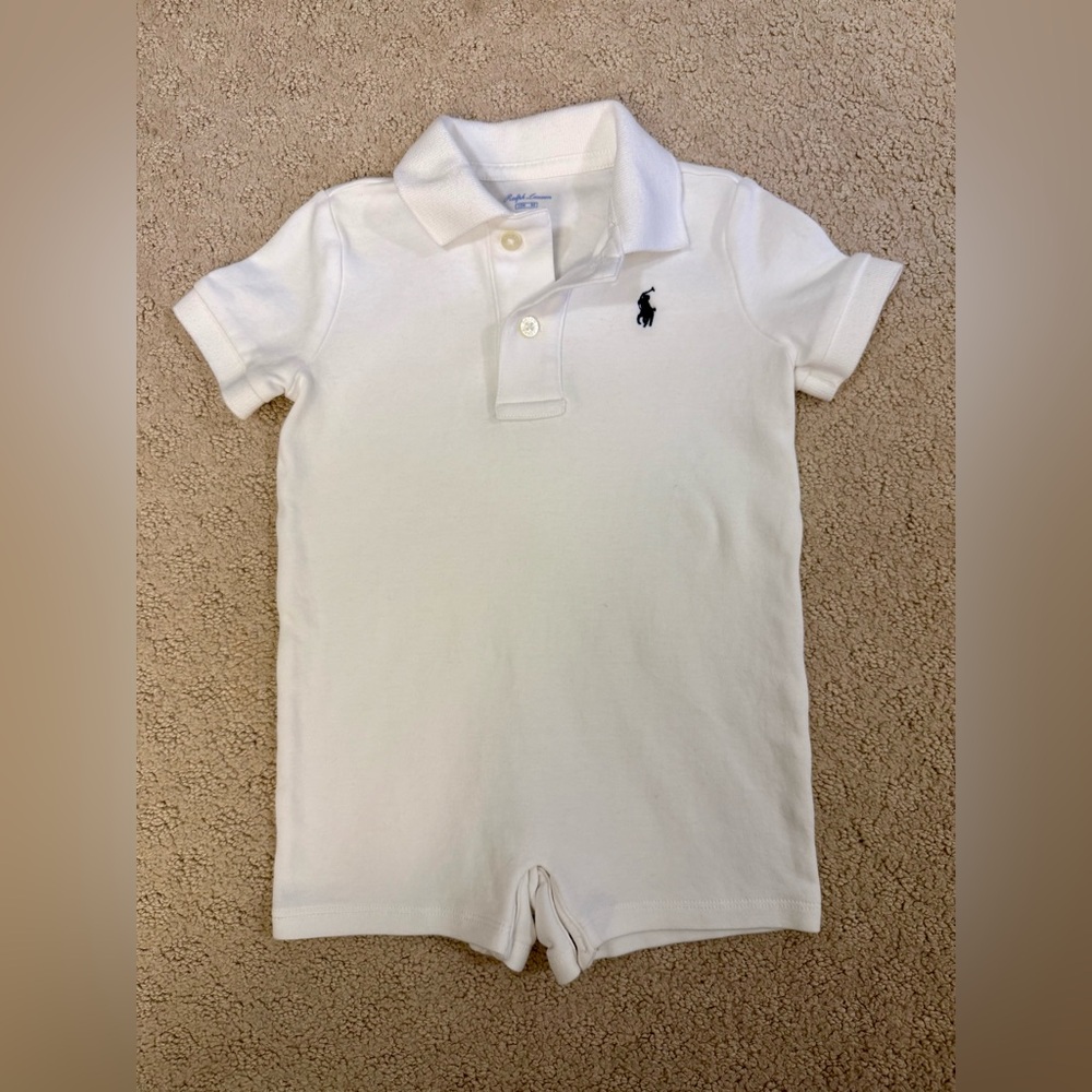 Ralph Lauren Baby White Polo Romper 12M Classic Pony